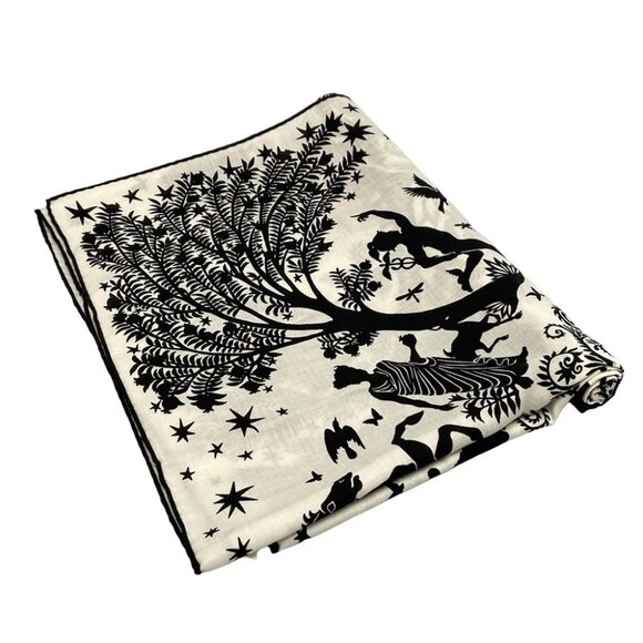 HERMES Carrejean/Shawl Carre Brown Noir (white) Black Silk - Picture 1 of 7